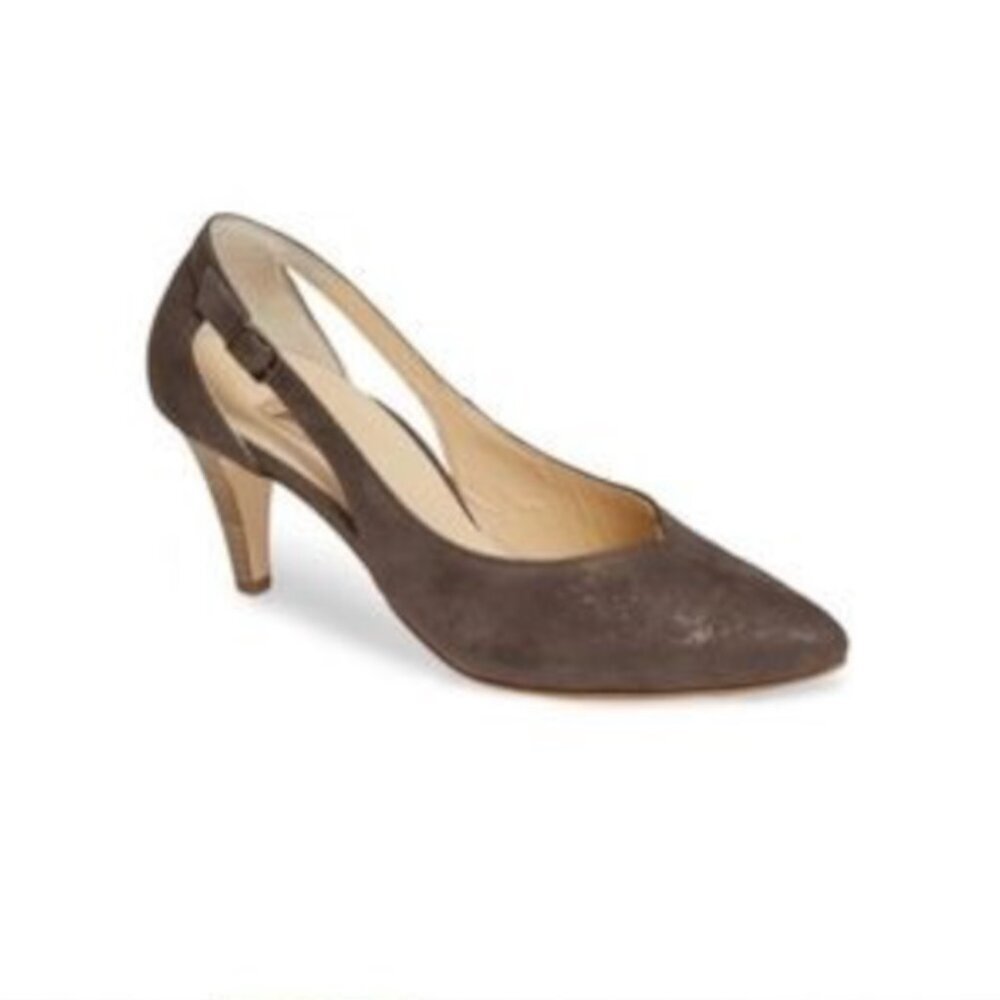 PAUL GREEN Sasha Pointed Toe Shimmery Gray Suede Cut Out Pump
